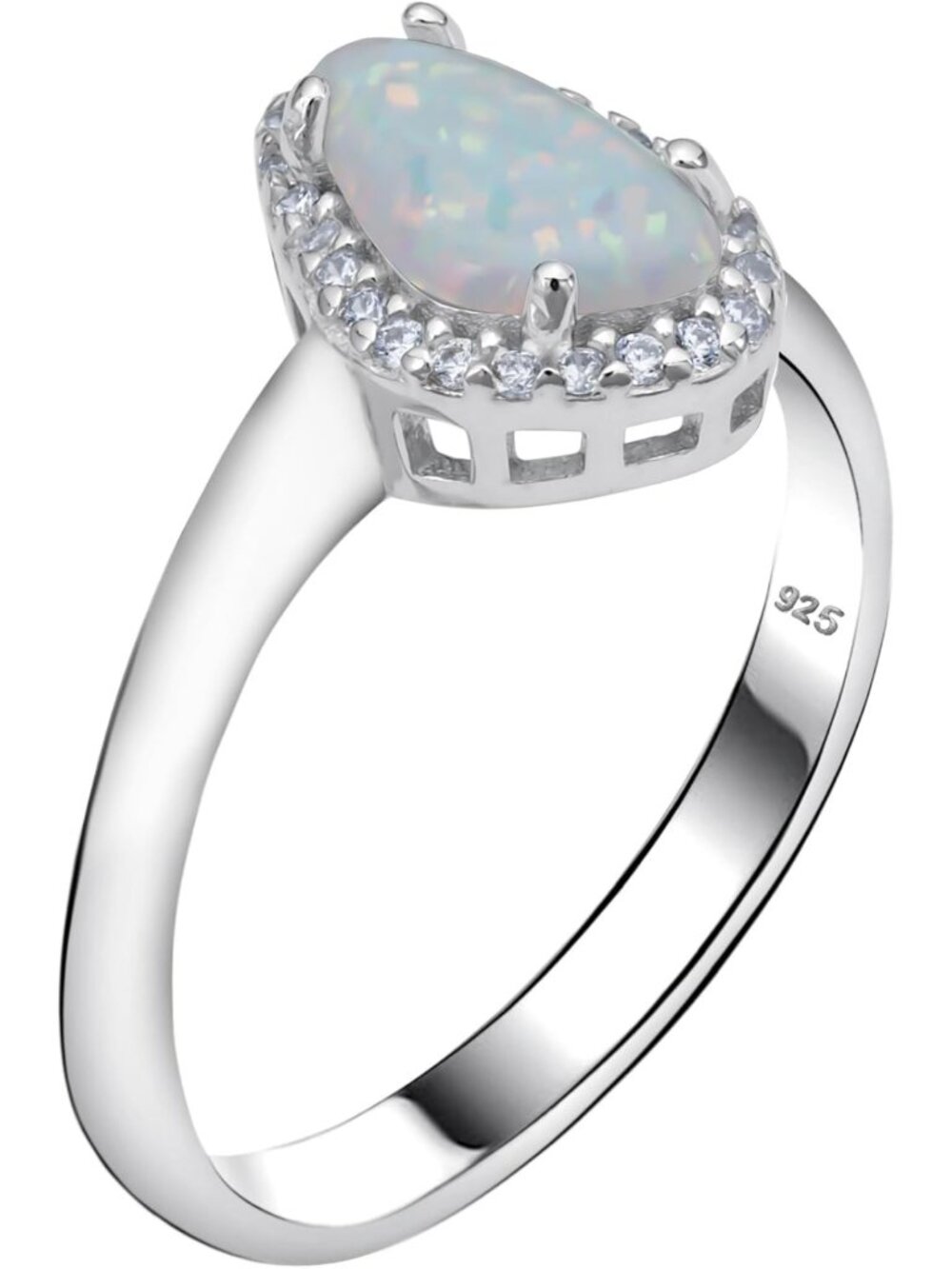 925 Sterling Silver Halo Ring with Simulated Fire Opal & CZ Accents - Perfect